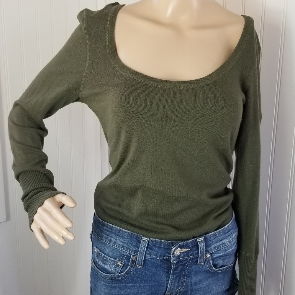 Leimere Olive Green Scoop Neck Long Sleeve Body Suit